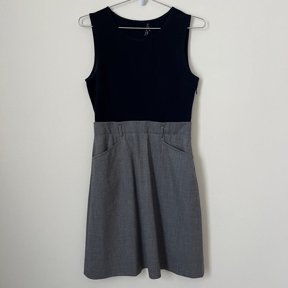 Theory Abrienda Stretch Wool Dress Black Charcoal Gray Size 6